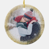 1e Kerstmis Mr en Mrs Gold Glitter Krans Foto Keramisch Ornament (Achterkant)