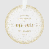 1e Kerstmis Mr en Mrs Gold Glitter Krans Foto Ornament (voorkant)
