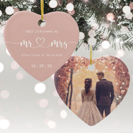 1e Kerstmis Mr en Mrs Wedding Foto Keramisch Ornament