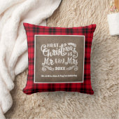 1e Kerstmis Mr. Mevrouw Foto Jute Buffalo Plaid Kussen (Deken)