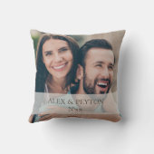 1e Kerstmis Mr. Mevrouw Foto Jute Buffalo Plaid Kussen (Achterkant)