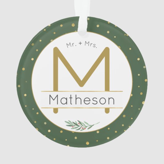 1e Kerstmis Mr. + Mrs Gold Monogram Typografie Ornament (achterkant)