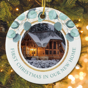 1e kerstmis nieuwe huis Eucalyptus 2 foto Keramisch Ornament