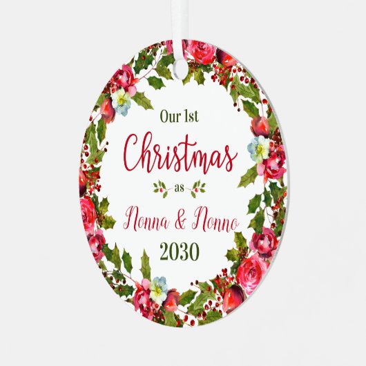 1e Kerstmis Nonna Nonno Foto Metalen Ornament (Voorkant links)