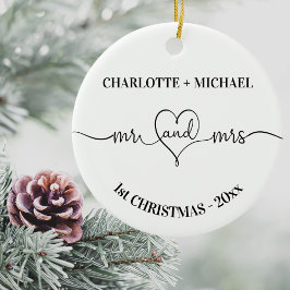1e Kerstmis pasgetrouwden namen hart wit Keramisch Ornament