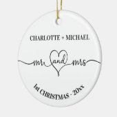 1e Kerstmis pasgetrouwden namen hart wit Keramisch Ornament (Links)