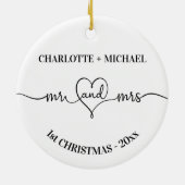 1e Kerstmis pasgetrouwden namen hart wit Keramisch Ornament (Achterkant)