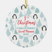 1e Kerstmis Pinguïn Groot Nanna Blauw Keramisch Ornament (Voorkant)