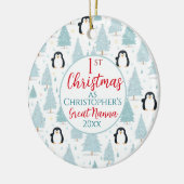 1e Kerstmis Pinguïn Groot Nanna Blauw Keramisch Ornament (Links)