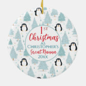 1e Kerstmis Pinguïn Groot Nanna Blauw Keramisch Ornament (Achterkant)