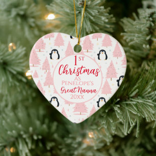 1e Kerstmis Pinguïn Grote Nanna Roze Keramisch Ornament