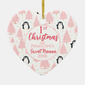 1e Kerstmis Pinguïn Grote Nanna Roze Keramisch Ornament (Voorkant)