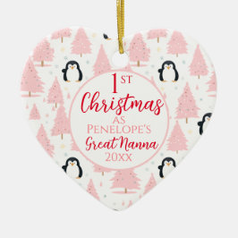 1e Kerstmis Pinguïn Grote Nanna Roze Keramisch Ornament