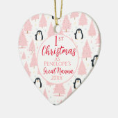 1e Kerstmis Pinguïn Grote Nanna Roze Keramisch Ornament (Links)