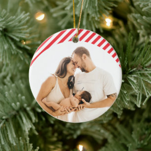 1e Kerstmis Rode Candy Cane Familie Aangepaste Fot Keramisch Ornament