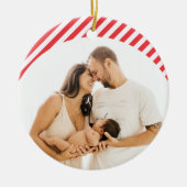 1e Kerstmis Rode Candy Cane Familie Aangepaste Fot Keramisch Ornament (Voorkant)