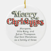1e Kerstmis Rode Candy Cane Familie Aangepaste Fot Keramisch Ornament (Achterkant)