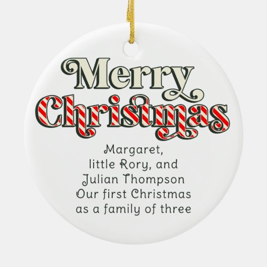 1e Kerstmis Rode Candy Cane Familie Aangepaste Fot Keramisch Ornament (Achterkant)