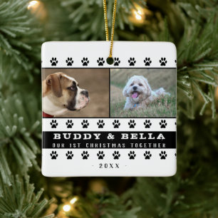 1e Kerstmis Samen 2 Honden Poot Foto Aandenken Keramisch Ornament