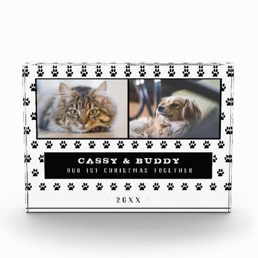 1e Kerstmis Samen Kat Hond Paw 2 Fotoblokken (Voorkant)