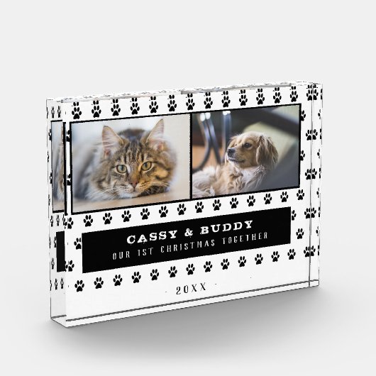 1e Kerstmis Samen Kat Hond Paw 2 Fotoblokken (Links)