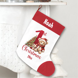 1e Kerstmis Teddy Bear Baby Boy Rode Naam Grote Kerstsok