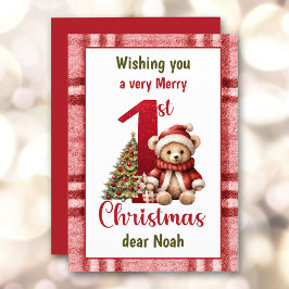 1e Kerstmis Teddy Bear Kerstboom Plaid Feestdagenkaart