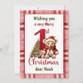 1e Kerstmis Teddy Bear Kerstboom Plaid Feestdagenkaart (Voorkant)