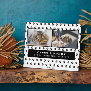 1e Kerstmis Together Cat Dog Paw 2 Foto Fotoplaat