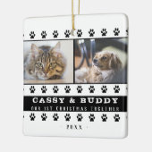 1e Kerstmis Together Cat Dog Paw 2 Foto Keramisch Ornament (Links)