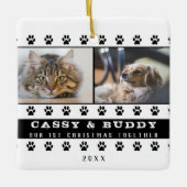 1e Kerstmis Together Cat Dog Paw 2 Foto Keramisch Ornament (Voorkant)