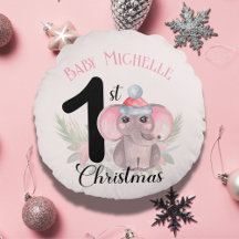 1e Kerstmis van de baby meisje Roze Olifant Naam