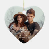 1e Kerstmis Verloofd Minimaal Uniek 4 Foto Hart Keramisch Ornament (Achterkant)
