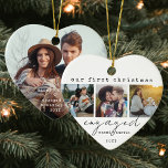 1e Kerstmis Verloofd Minimaal Uniek 4 Foto Hart Keramisch Ornament<br><div class="desc">Vier de vreugdevolle 1e vakantie van uw verloving met een op maat gemaakte 4 fotocollage "Our First Christmas Engaged" hartvormig keramisch ornament. Alle bewoordingen en afbeeldingen op deze sjabloon zijn eenvoudig te personaliseren. (AFBEELDING PLACEMENT TIP: Een eenvoudige manier om een afbeelding precies te positioneren hoe u het wilt bijsnijden voordat...</div>