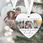 1e Kerstmis Verloofd Minimaal Uniek 4 Foto Hart Ornament<br><div class="desc">Vier de vreugdevolle 1e vakantie van uw verloving met een aangepaste 4 foto collage "Our First Christmas Engaged" hartvormige acryl ornament. Alle bewoordingen en afbeeldingen op deze sjabloon zijn eenvoudig te personaliseren. (AFBEELDING PLAATSING TIP: Een eenvoudige manier om een afbeelding precies te positioneren zoals u wilt, is om het bij...</div>