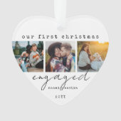 1e Kerstmis Verloofd Minimaal Uniek 4 Foto Hart Ornament (voorkant)