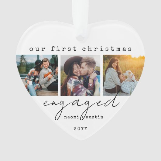 1e Kerstmis Verloofd Minimaal Uniek 4 Foto Hart Ornament (voorkant)
