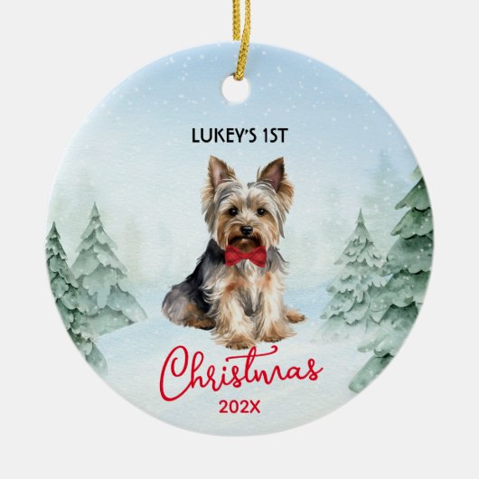1e Kerstmis Yorkshire Terrier Yorkie Dog Keramisch Ornament (Voorkant)