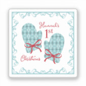 1e Kerstmutsen Rode Strik Vakantie Sticker (Voorkant)