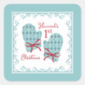 1e Kerstmutsen Rood Lint Kerstvakantie Vierkante Sticker (Voorkant)