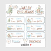 1e Kerstnaam Blauwe Etiketten Kus Gesneden Sticker (Vel)