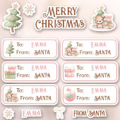1e kerstnaam roze labels kus gesneden Stickers