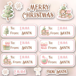 1e kerstnaam roze labels kus gesneden Stickers