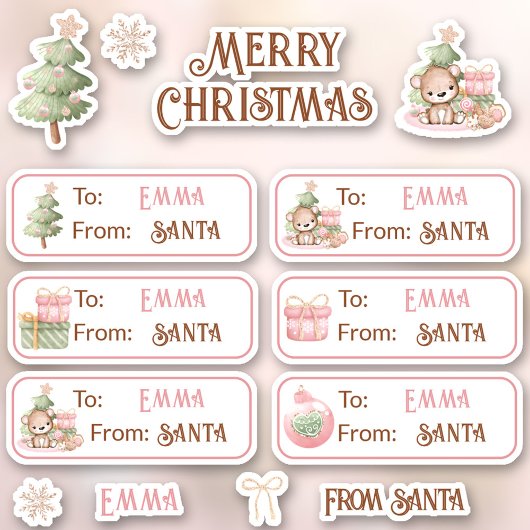 1e kerstnaam roze labels kus gesneden Stickers