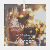 1e Kerstpaar Glazen Vierkant Ornament (Voorkant)