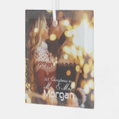 1e Kerstpaar Glazen Vierkant Ornament (Voorkant links)