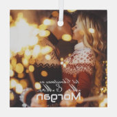 1e Kerstpaar Glazen Vierkant Ornament (Achterkant)