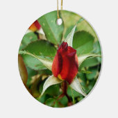 1e kerstrode rozenbloem keramisch ornament (Links)