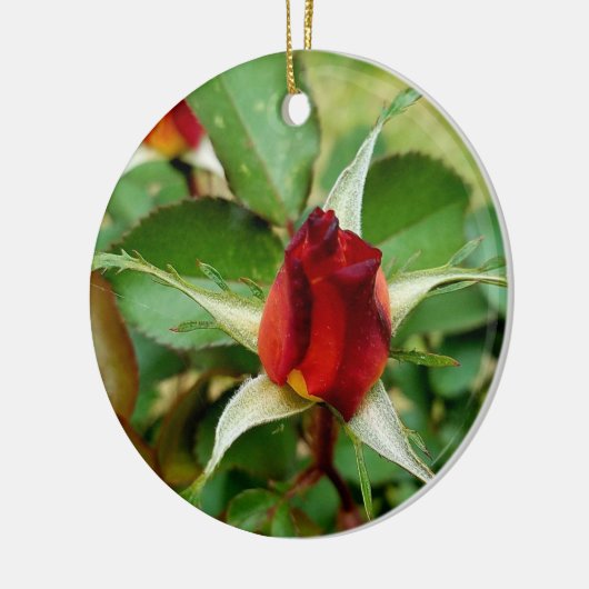 1e kerstrode rozenbloem keramisch ornament (Links)