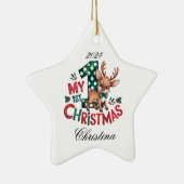 1e Kerstster gepersonaliseerde ster Keramisch Ornament (Rechts)